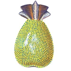 Vintage Handmade‎ Hand Painted Wooden Pineapple Trinket Key Bowl 10"X5.5"X1.75"